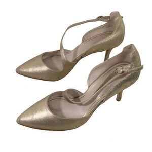 Enzo Angiolini Gold Metallic Pointed Toe Heels Ankle Strap Occasion‎ Party Shoes
